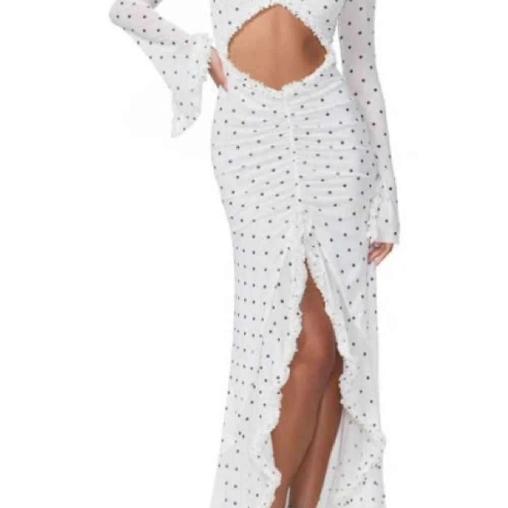 AFRM White and Black Polka Dot Long Sleeve Dress